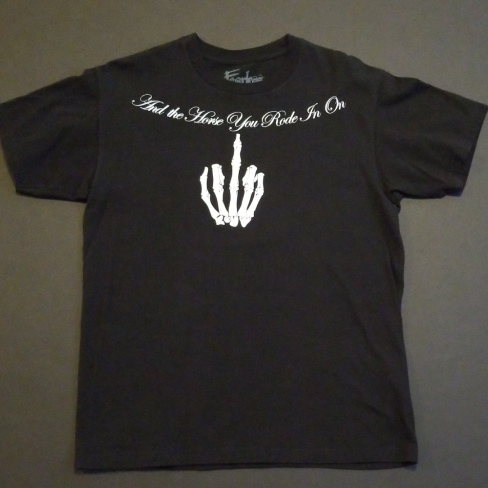 'Fearless' t-shirt. Bone-hand gesture with script